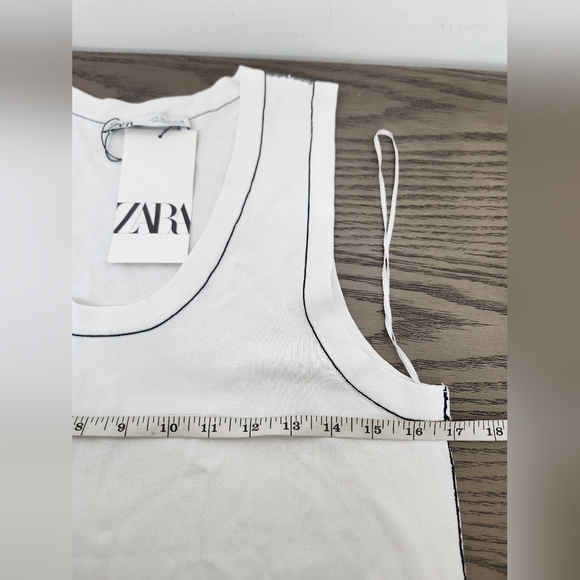 Zara Tank Top XL Black Trim White Ribbed Dad Style Y2K Grunge Everyday Stylish - Picture 5 of 6